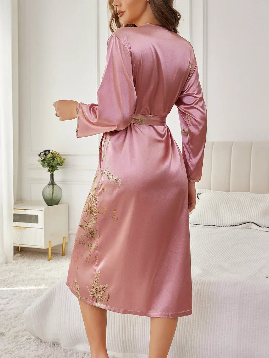 Floral Wrap Tie Waist Midi Kimono