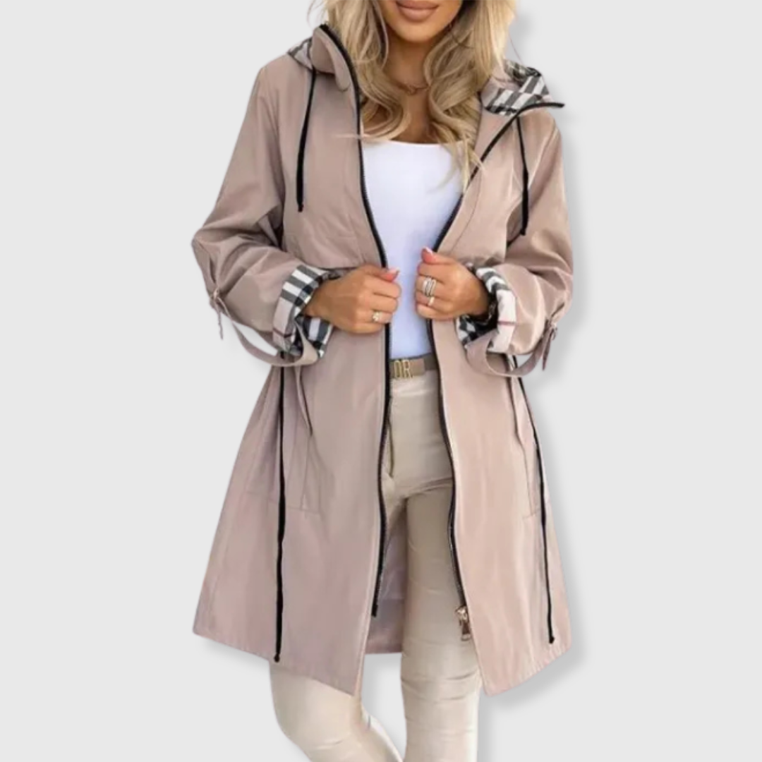 Plaid-Lined Hooded Rain Jacket