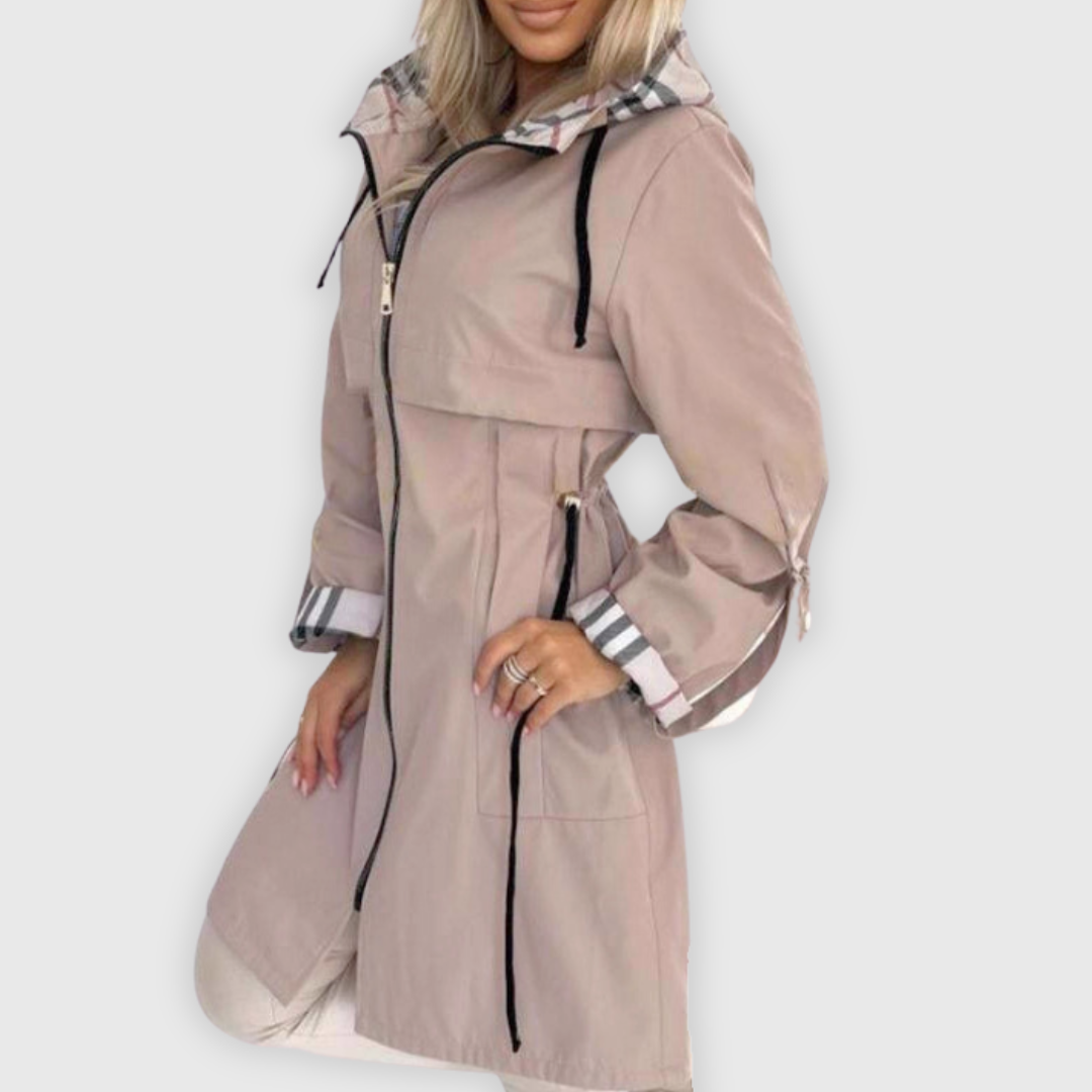 Plaid-Lined Hooded Rain Jacket