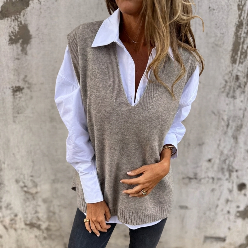 Deep V-Neck Oversized Knitted Vest