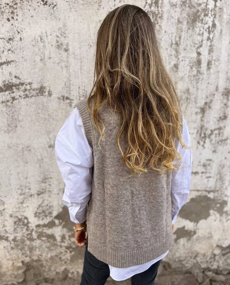 Deep V-Neck Oversized Knitted Vest
