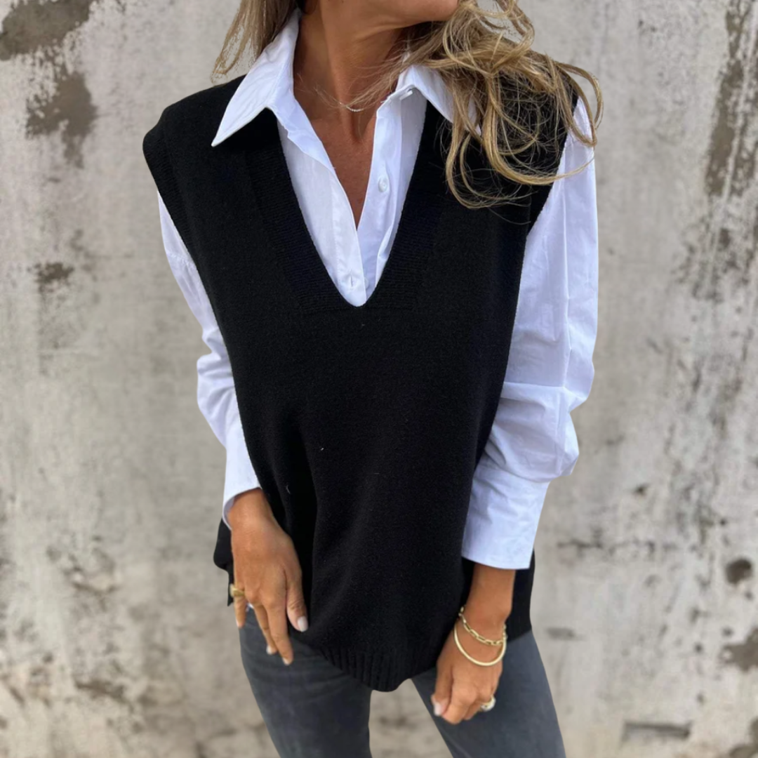 Deep V-Neck Oversized Knitted Vest