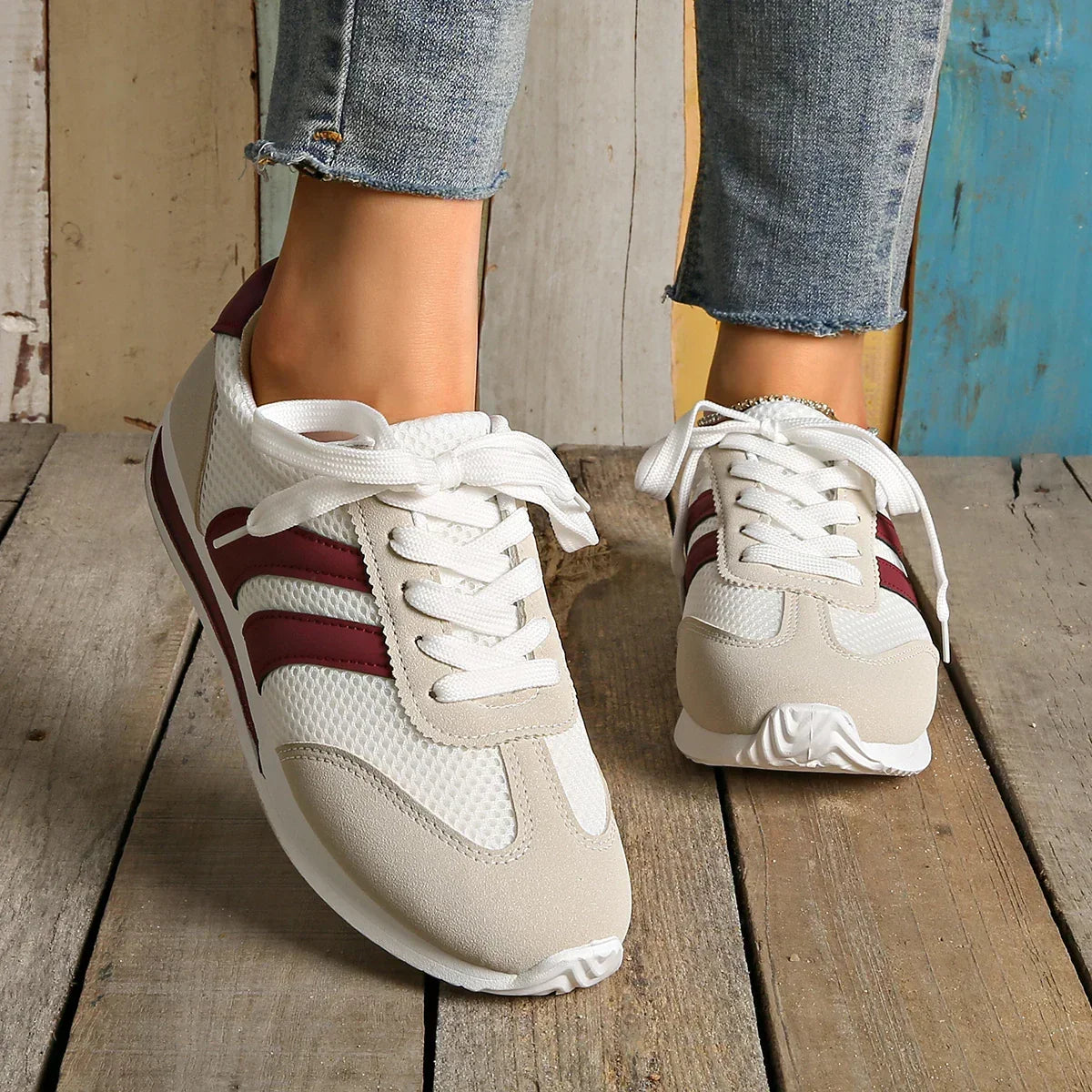 Lace-Up Mesh Overlay Low Top Sneakers