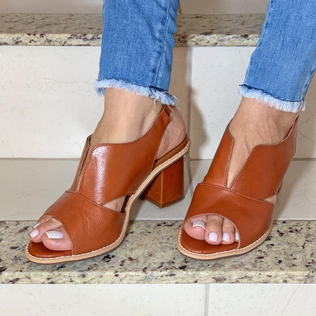 Genuine Leather Block Heel Comfort Sandals