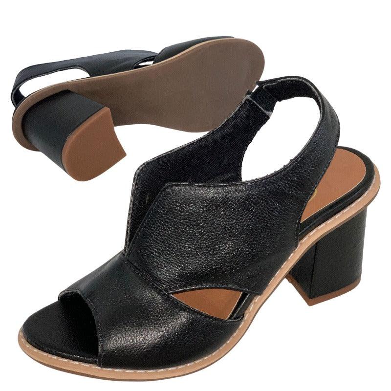 Genuine Leather Block Heel Comfort Sandals