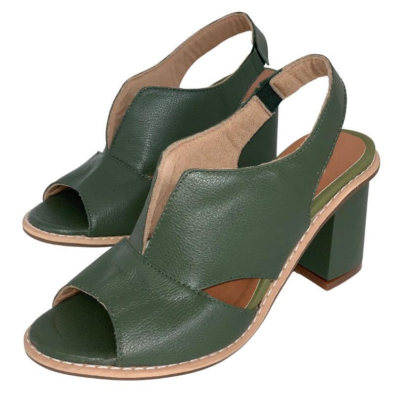 Genuine Leather Block Heel Comfort Sandals