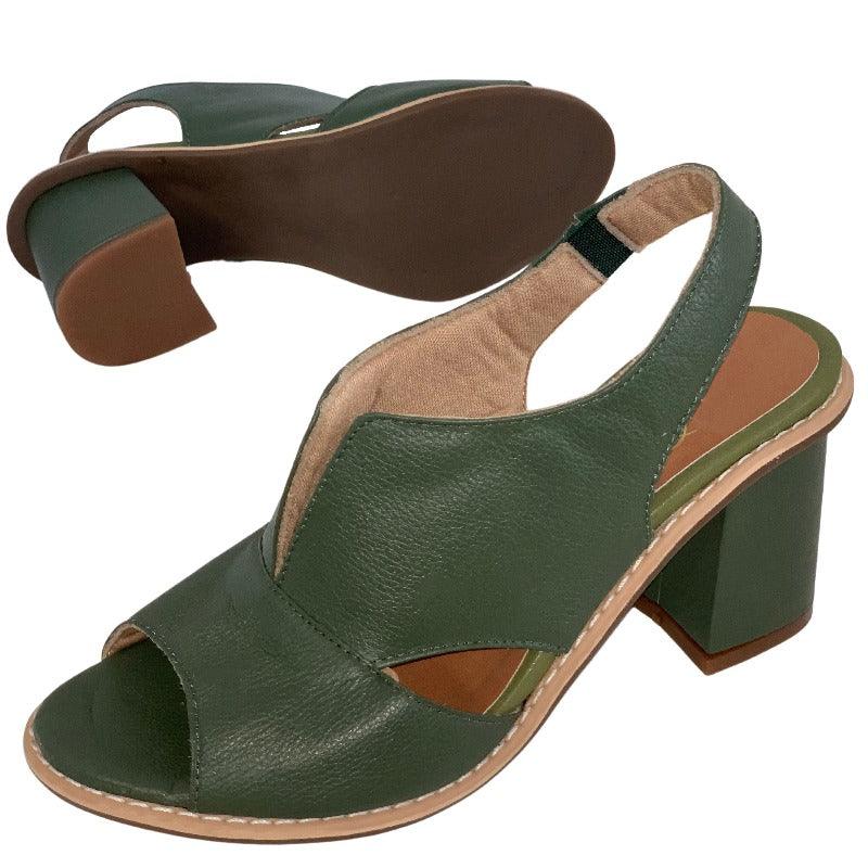 Genuine Leather Block Heel Comfort Sandals