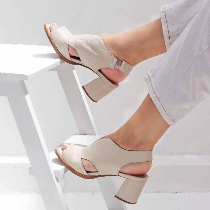 Genuine Leather Block Heel Comfort Sandals
