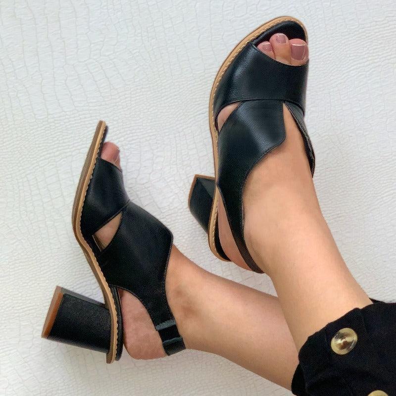 Genuine Leather Block Heel Comfort Sandals