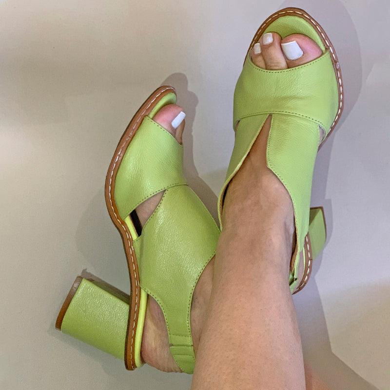 Genuine Leather Block Heel Comfort Sandals