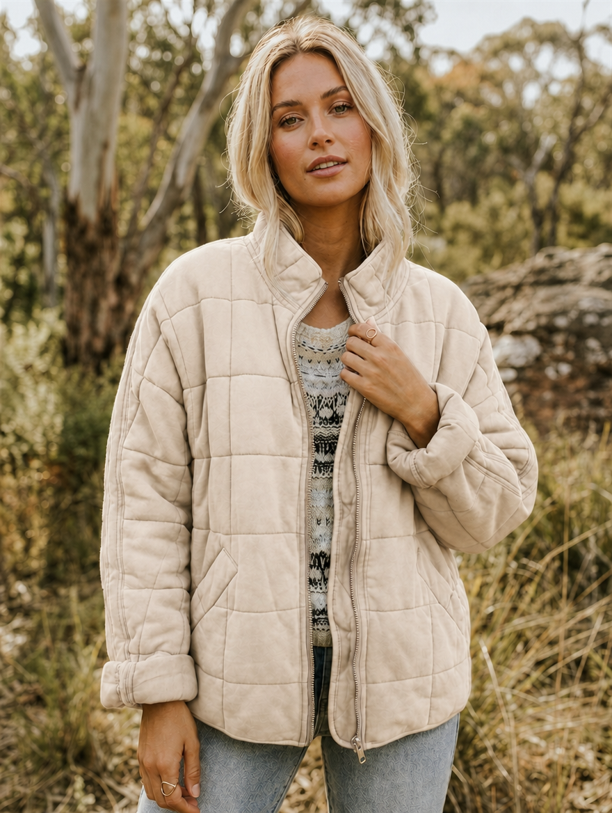 Diamond Quilted Zip Front Jacket