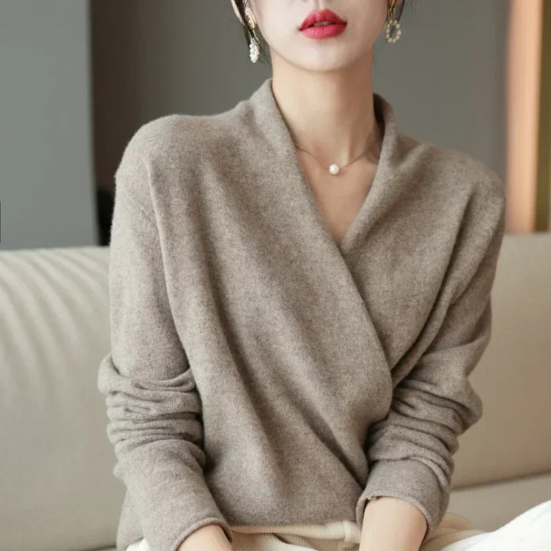 Wrap Front V-Neck Pullover Sweater