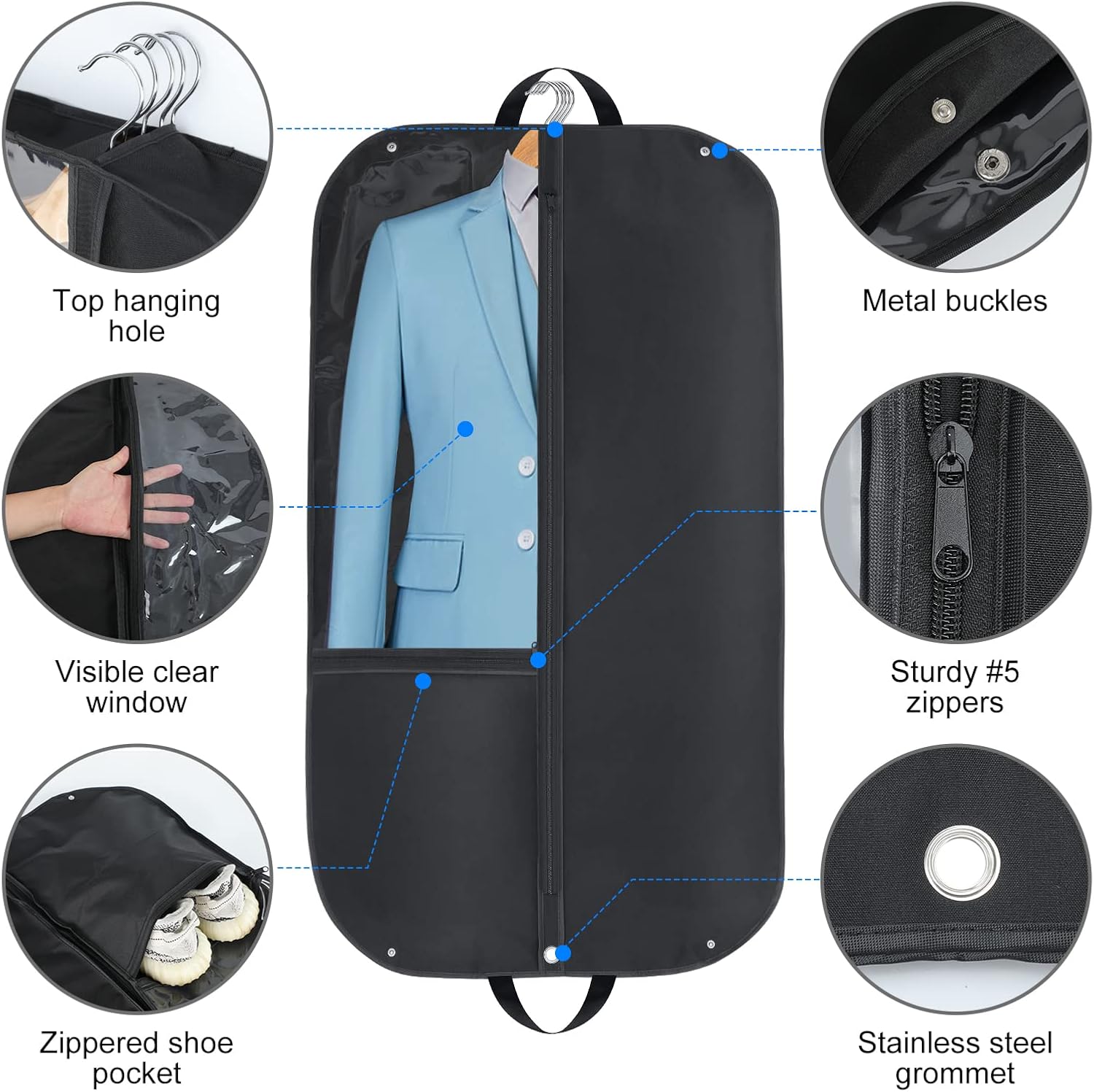 Waterproof Oxford Garment Bag 2-Pack | 43-Inch Suit Cover with Pockets