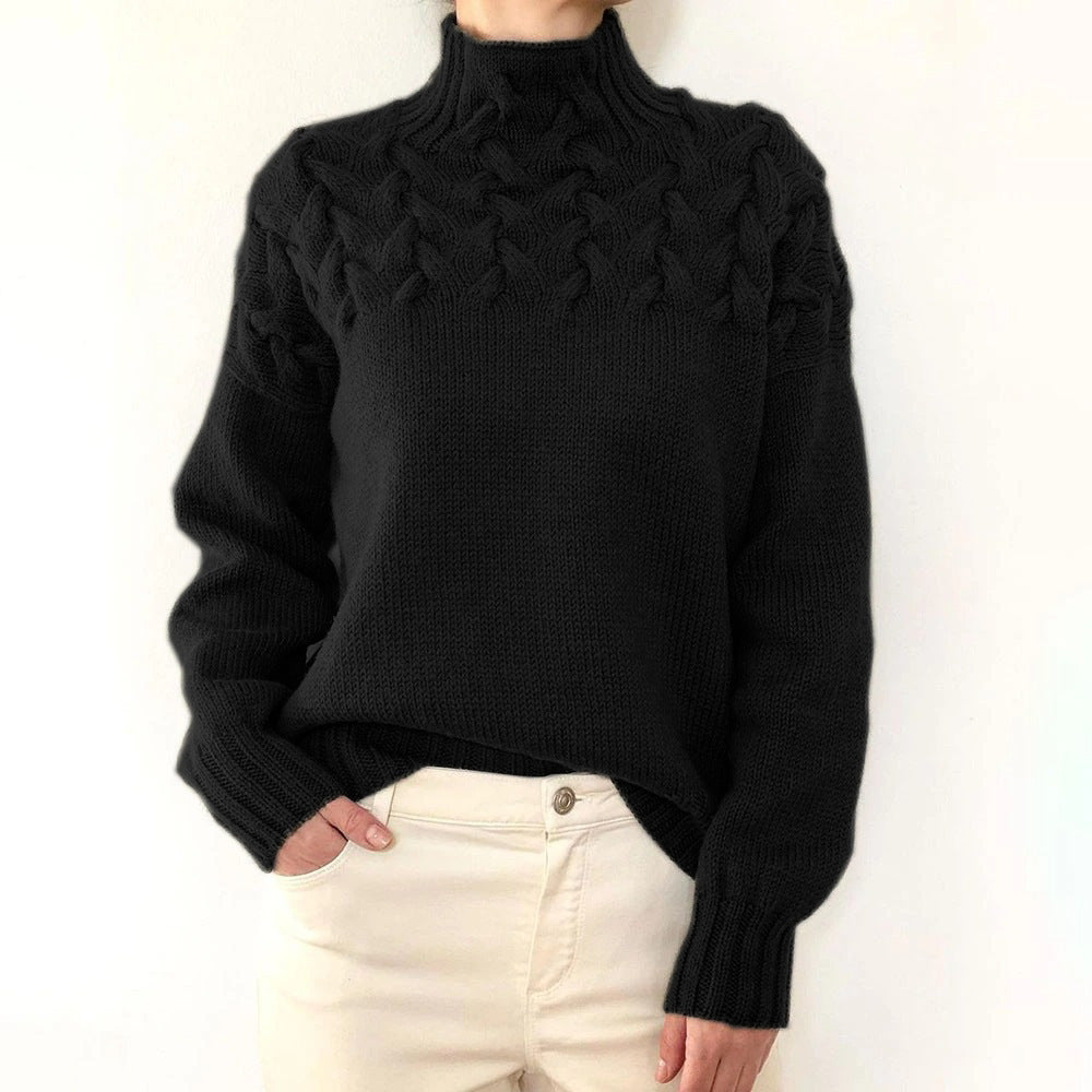Cable Knit Turtleneck Sweater with Braided Yoke