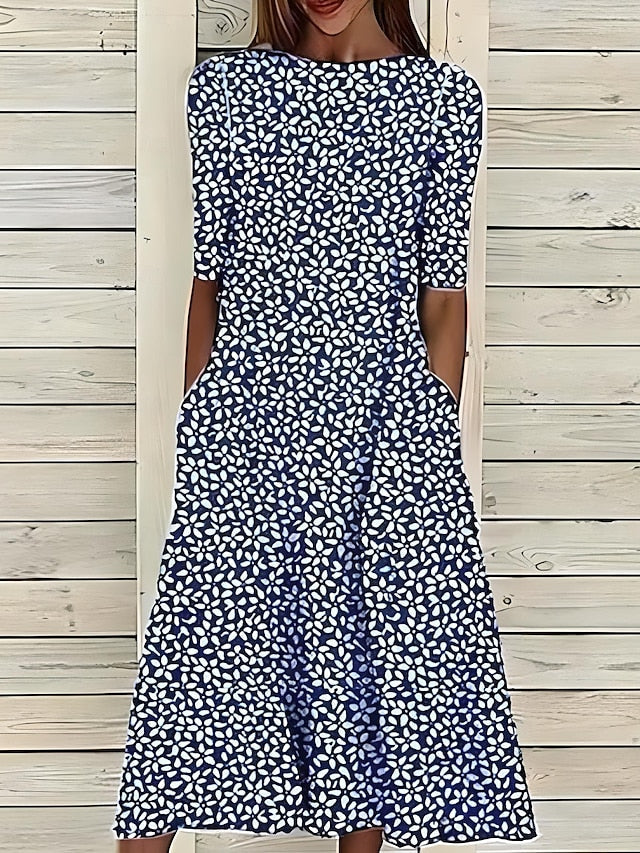 Floral Print Short Sleeve Midi Dress